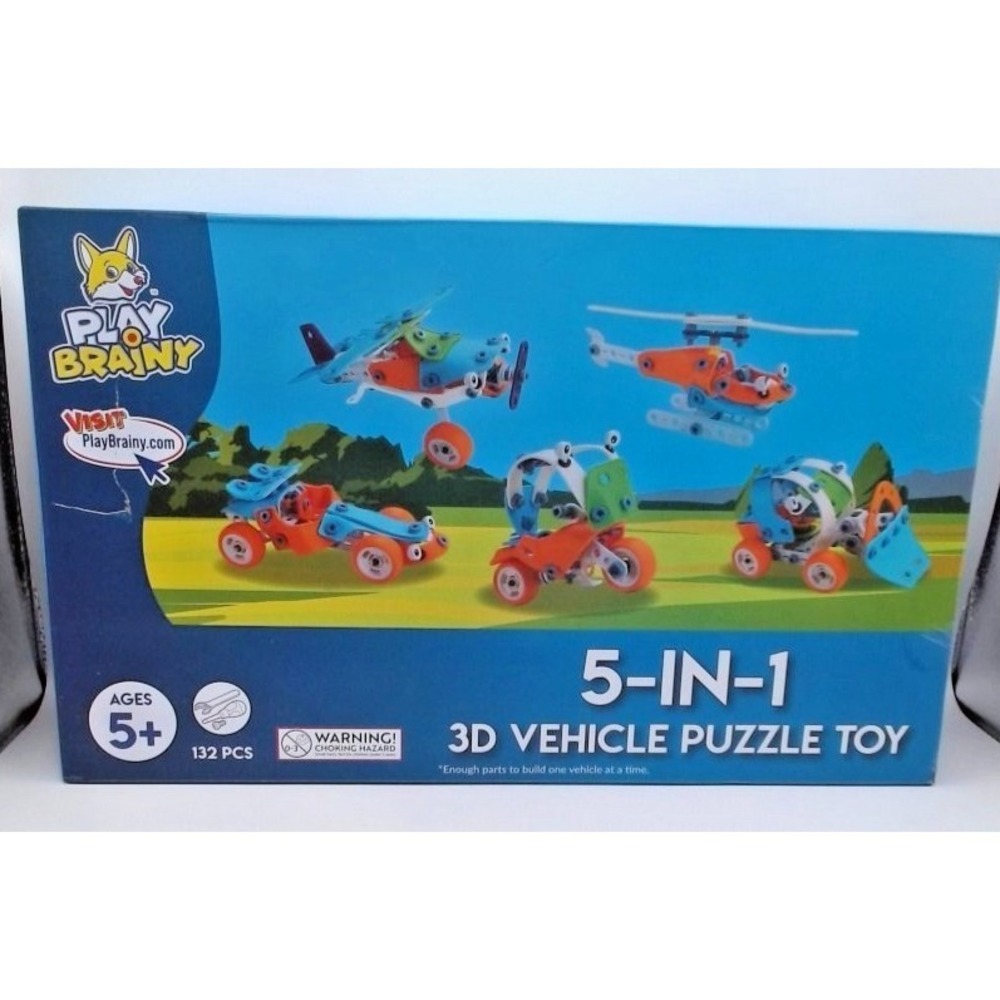 Play‎ Brainy 5-in-1 3D Vehicle Puzzle Toy STEM Kit 132pcs Build & Learn Ages 5+